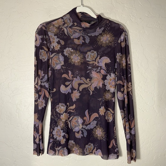 Johnny Was Harmonia Floral-Print Mesh Mock-Neck Top size medium - Picture 2 of 7